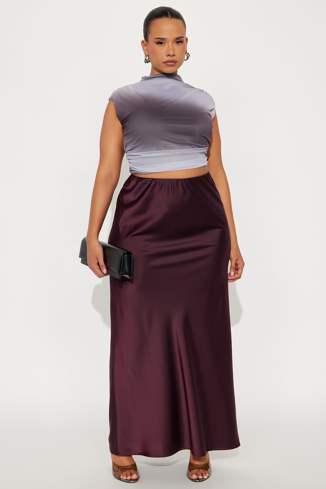 Brunch to GNO Satin Maxi Skirt - Plum