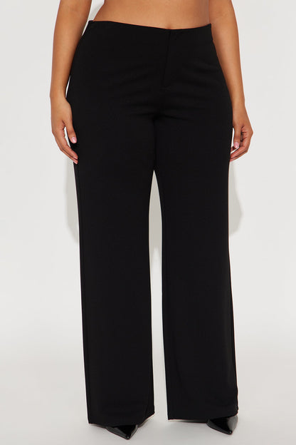 Out Of Office Low Rise Wide Leg Trouser Pant 33″ - Black