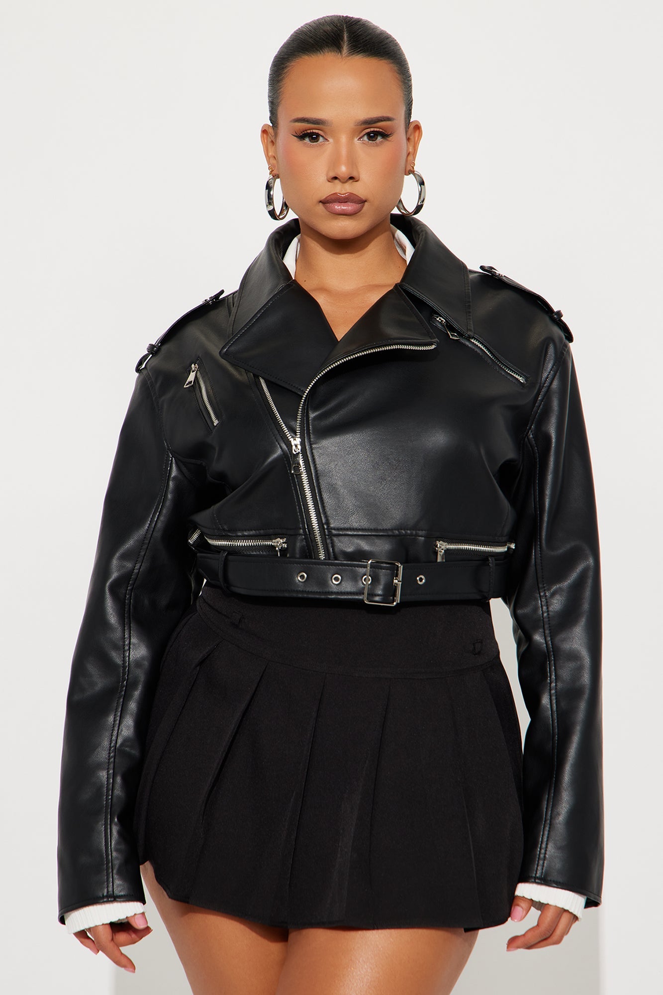 Total Drama Cropped Moto Jacket - Black