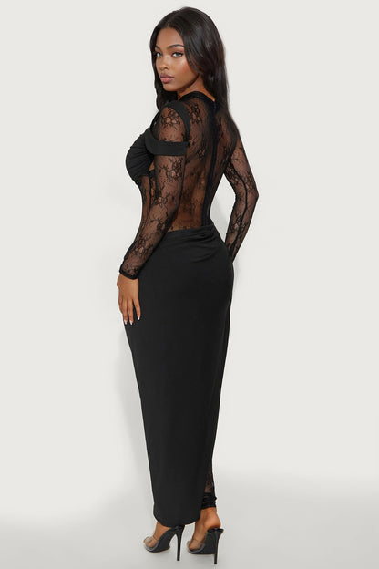Sinful Silhouette Draped Lace Jumpsuit - Black