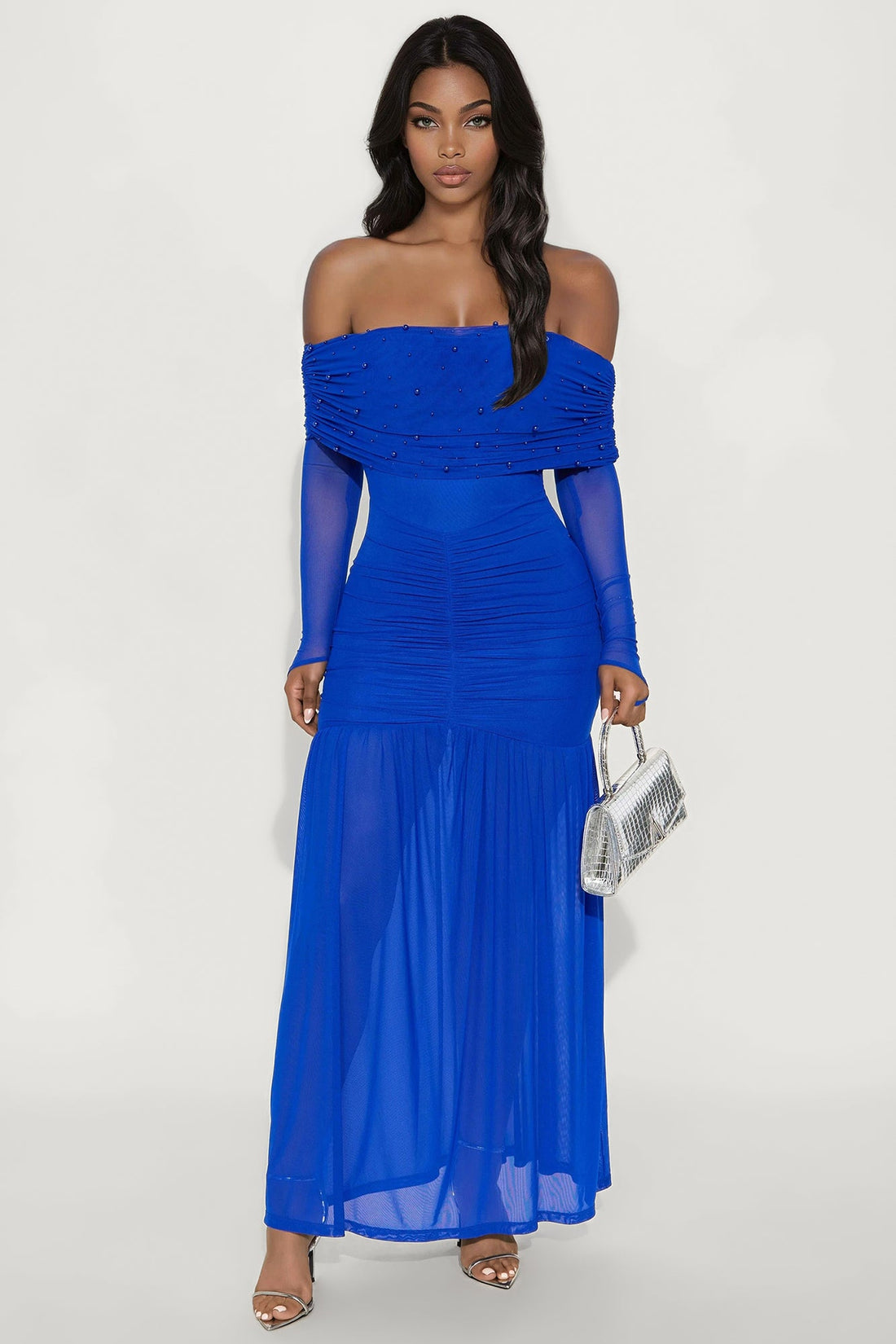 Twin Flame Mesh Maxi Gown - Royal