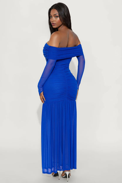 Twin Flame Mesh Maxi Gown - Royal
