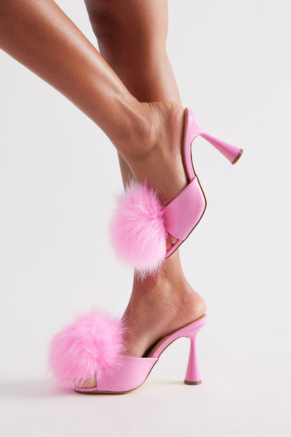 Hosier Faux Fur Pumps - Pink