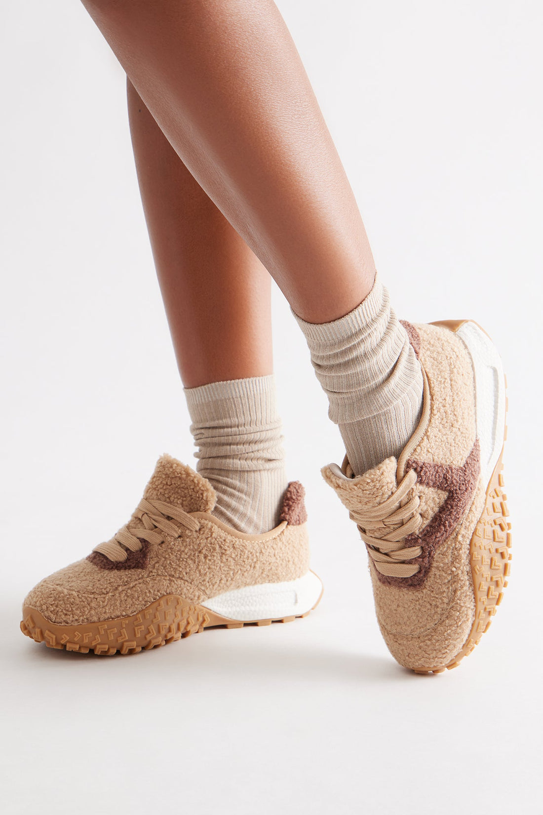 Swish Sherpa Lace Up Sneakers - Cream