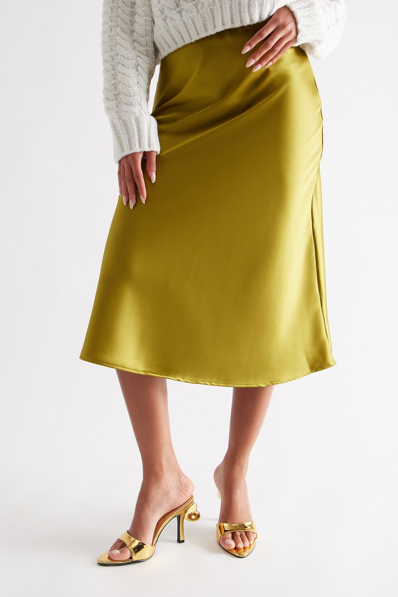 Lorali Faux Patent Heart Heels - Gold