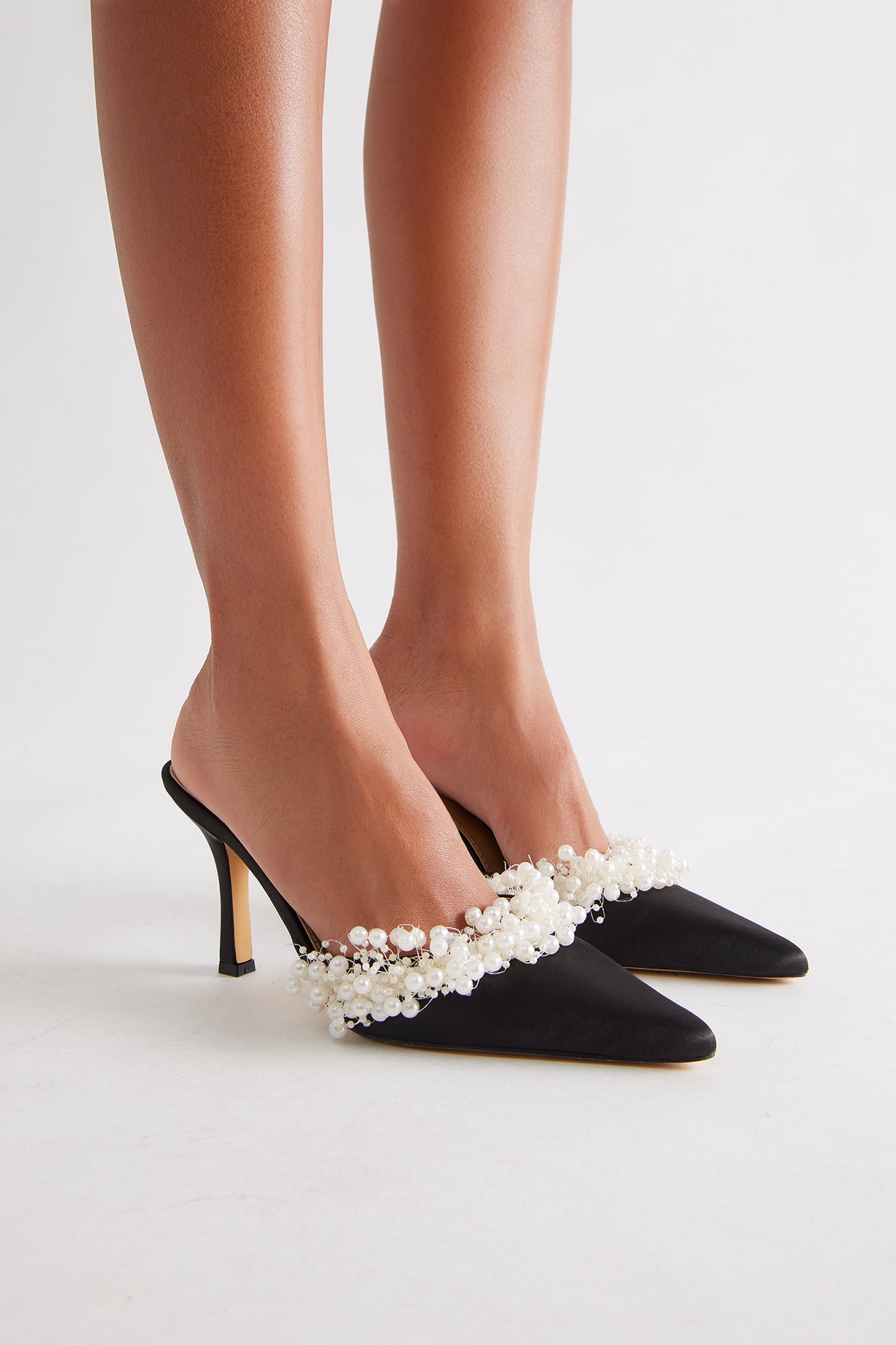 Pearl Party Satin Pumps - Black