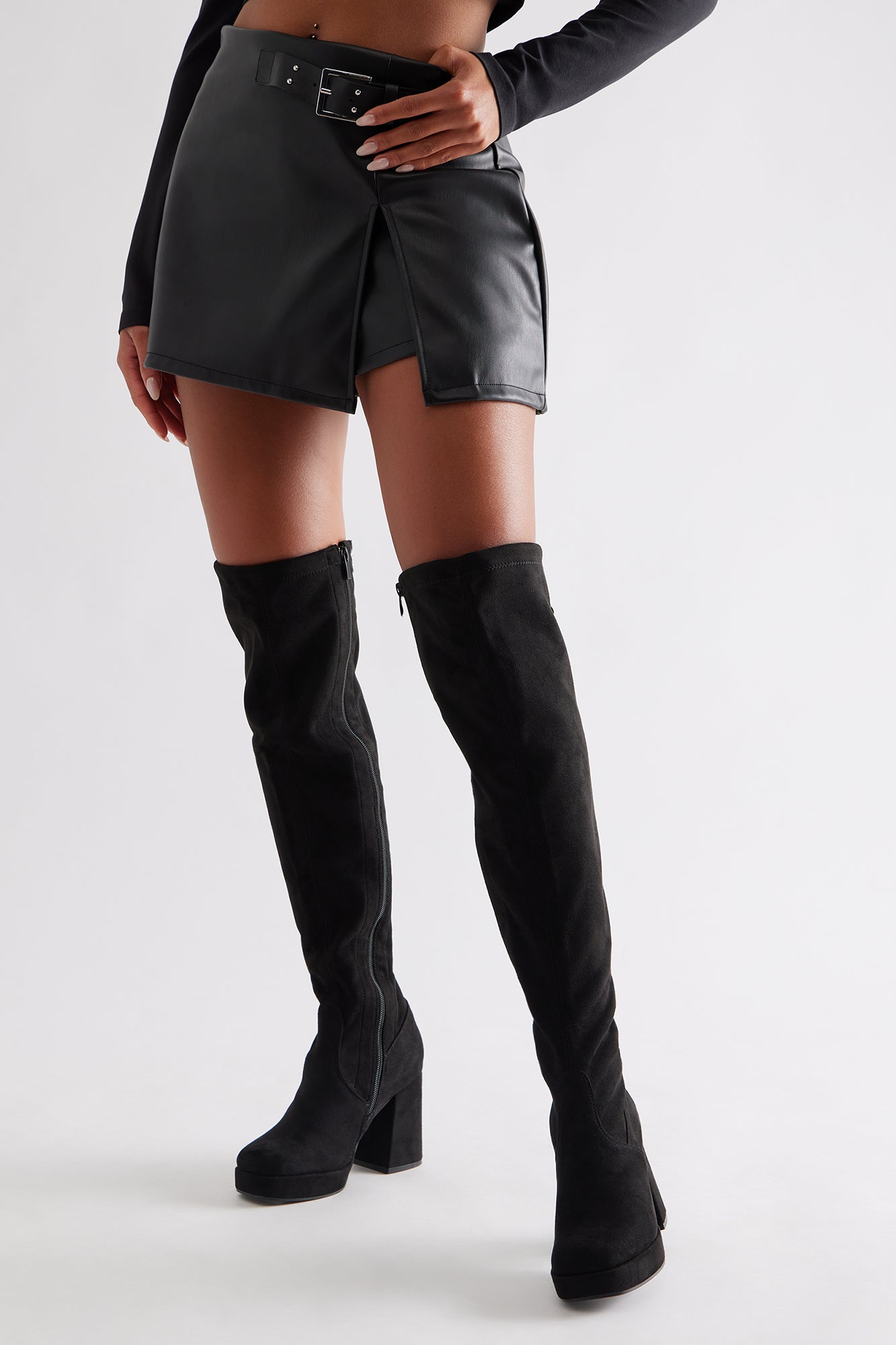 Jean Platform Thigh High Boots - Black