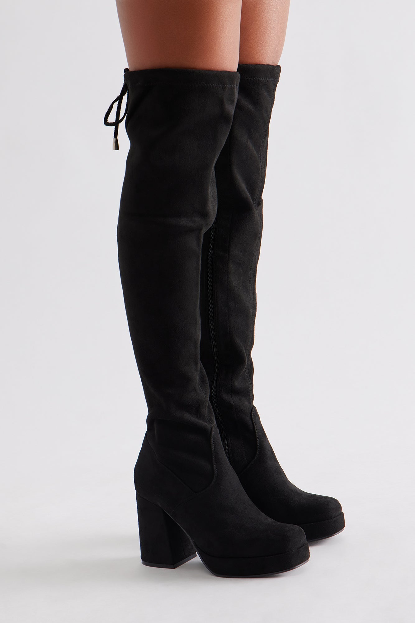Jean Platform Thigh High Boots - Black