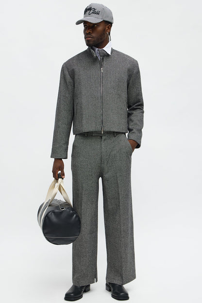 Split Wide Leg Textured Trouser - Black/combo