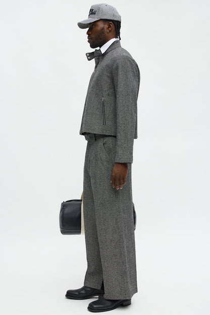 Split Wide Leg Textured Trouser - Black/combo
