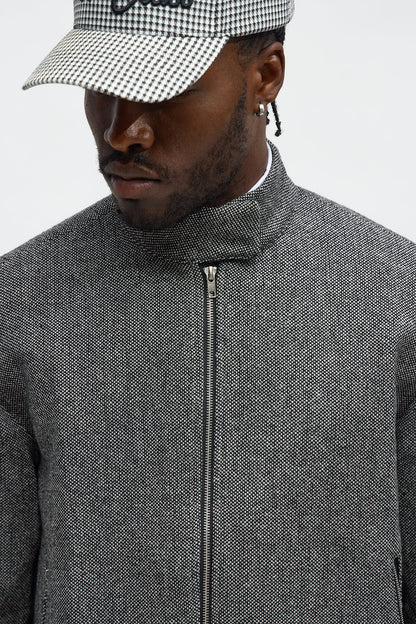 Cropped Textured Zip Moto Blazer - Black/combo