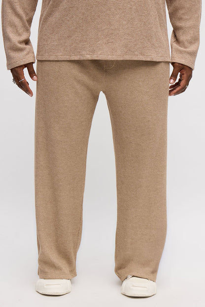 Relaxed Straight Cozy Waffle Textured Pant - Tan