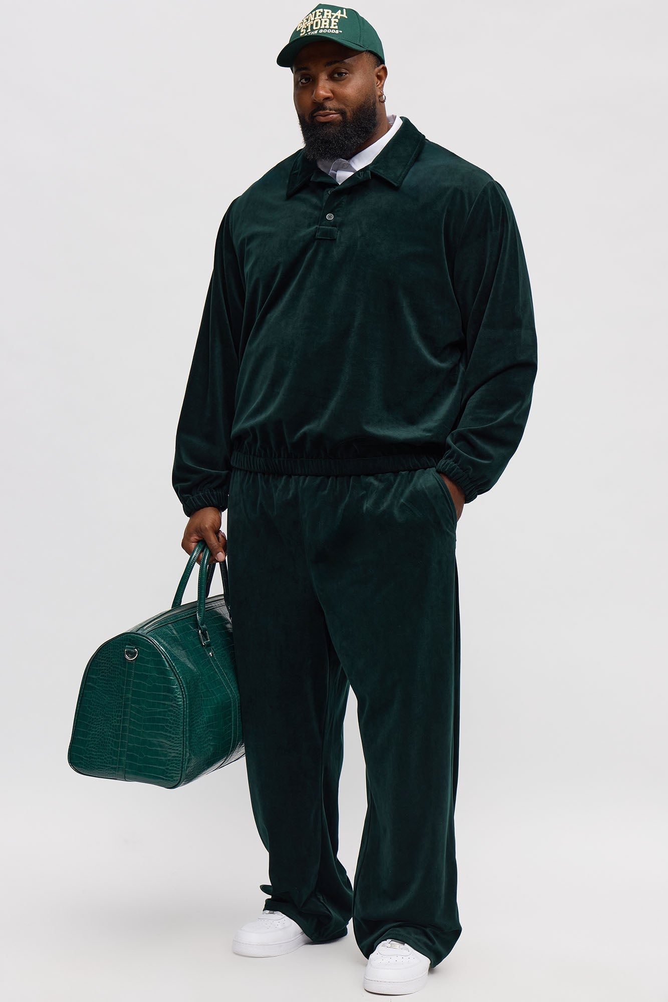Baggy Velvety Velour Pant - Green