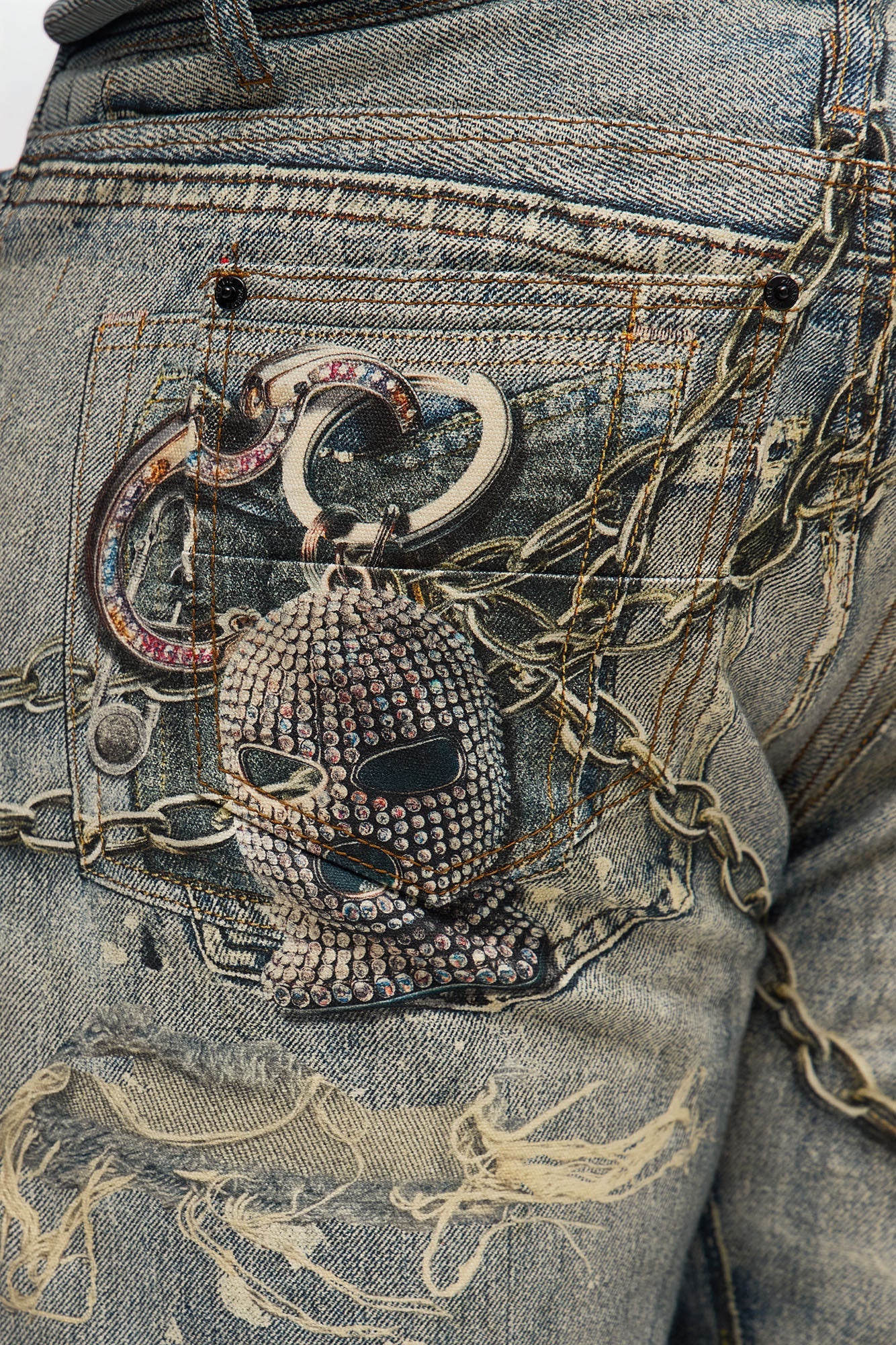 Baggy Got Them Chains On Me Printed Jean - Medium Wash