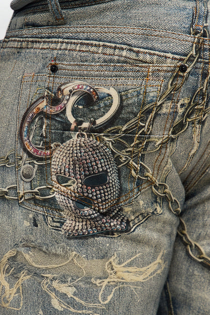 Baggy Got Them Chains On Me Printed Jean - Medium Wash
