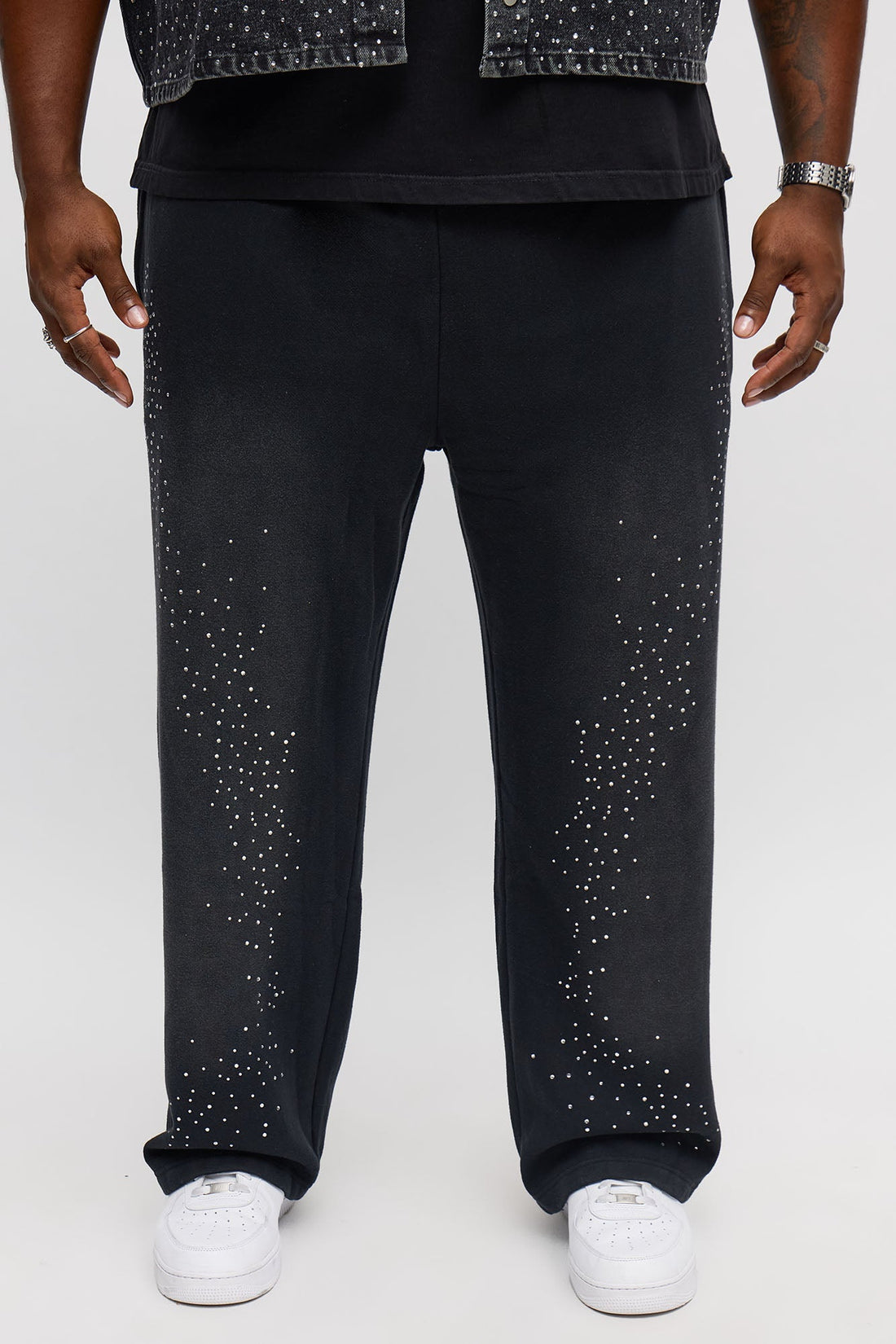 Straight Cowboy Rhinestone Sweatpants - Black Wash