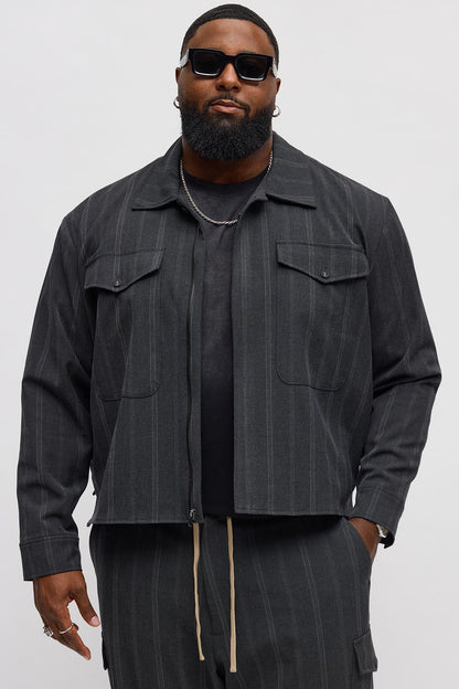 Relaxed Striped Suiting Bomber Jacket - Grey/combo