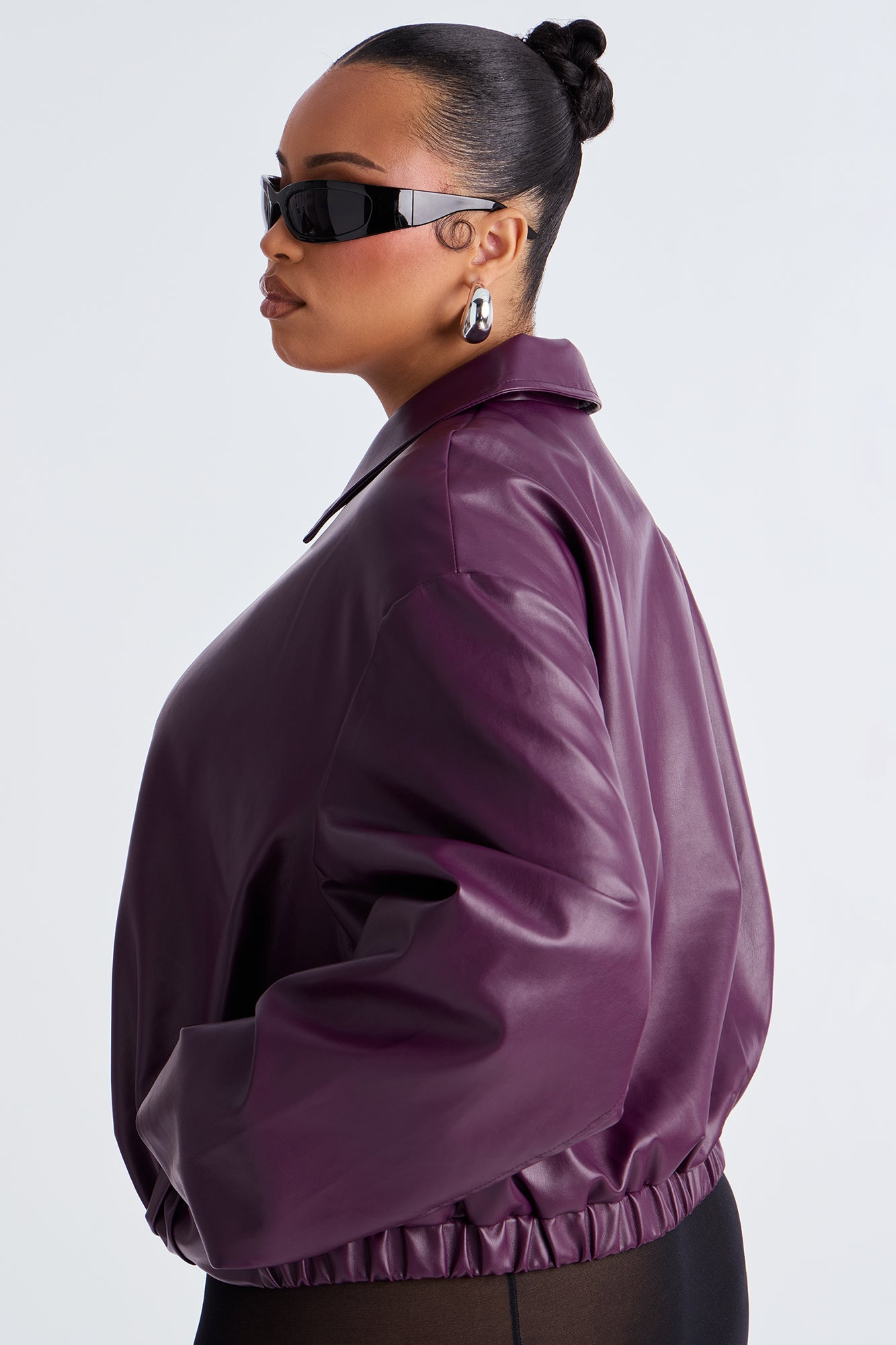 Iman It Girl Faux Leather Bomber Jacket - Plum