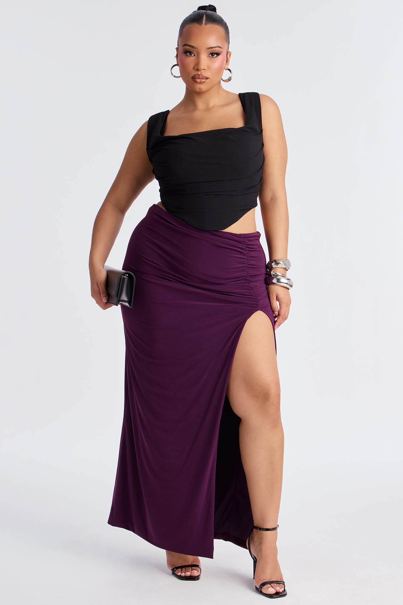 Hard To Handle High Slit Maxi Skirt - Plum