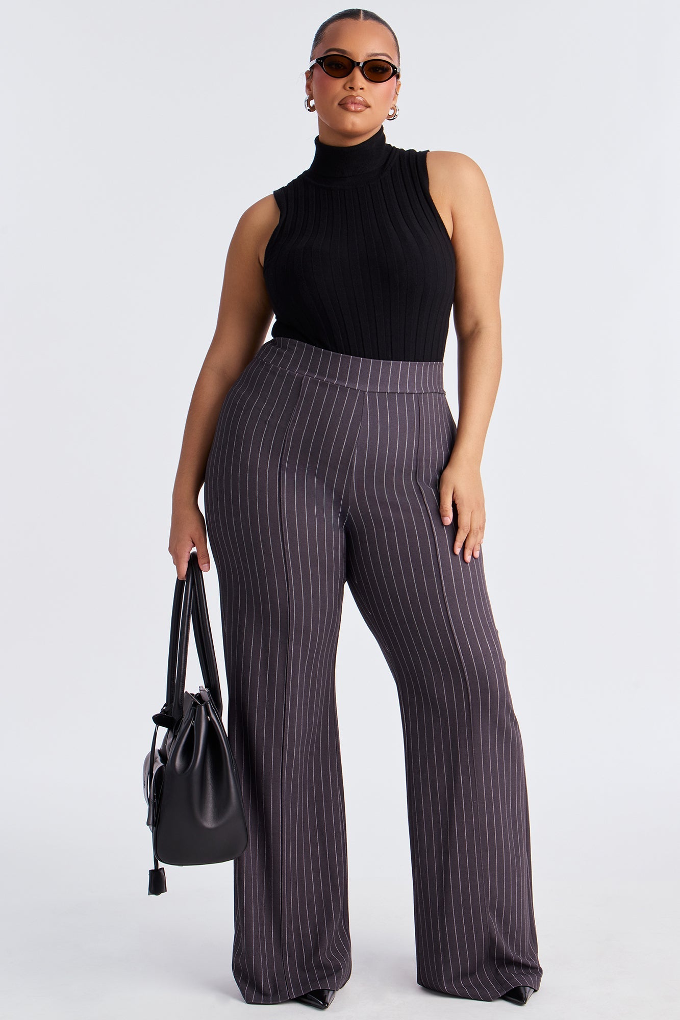 Victoria High Waisted Dress Pant Pinstripe - Grey/combo