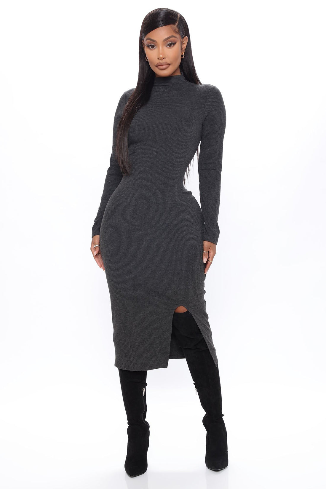 Happy Hour Feels Midi Dress - Charcoal