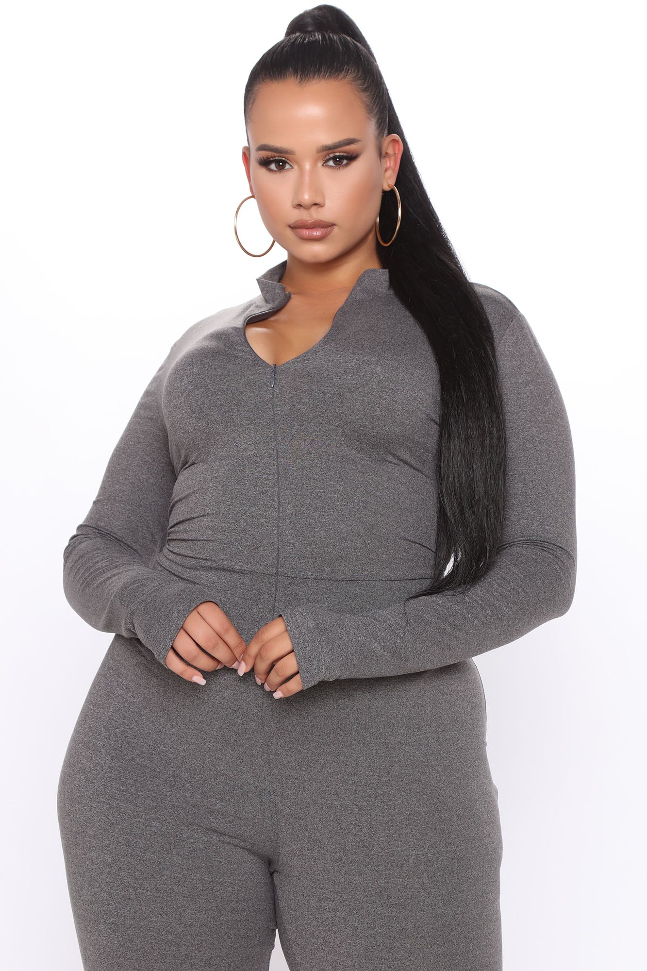 Houston Hottie Thumbhole Jumpsuit - Charcoal