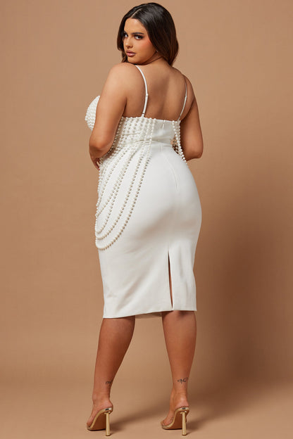 Caterina Pearl Midi Dress - White