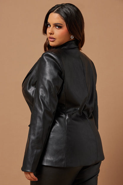 Sydney Faux Leather Blazer Jacket - Black