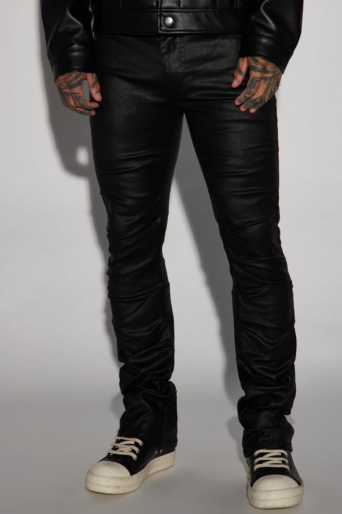 Live Wire Waxed Pleat Skinny Flare Pants - Black