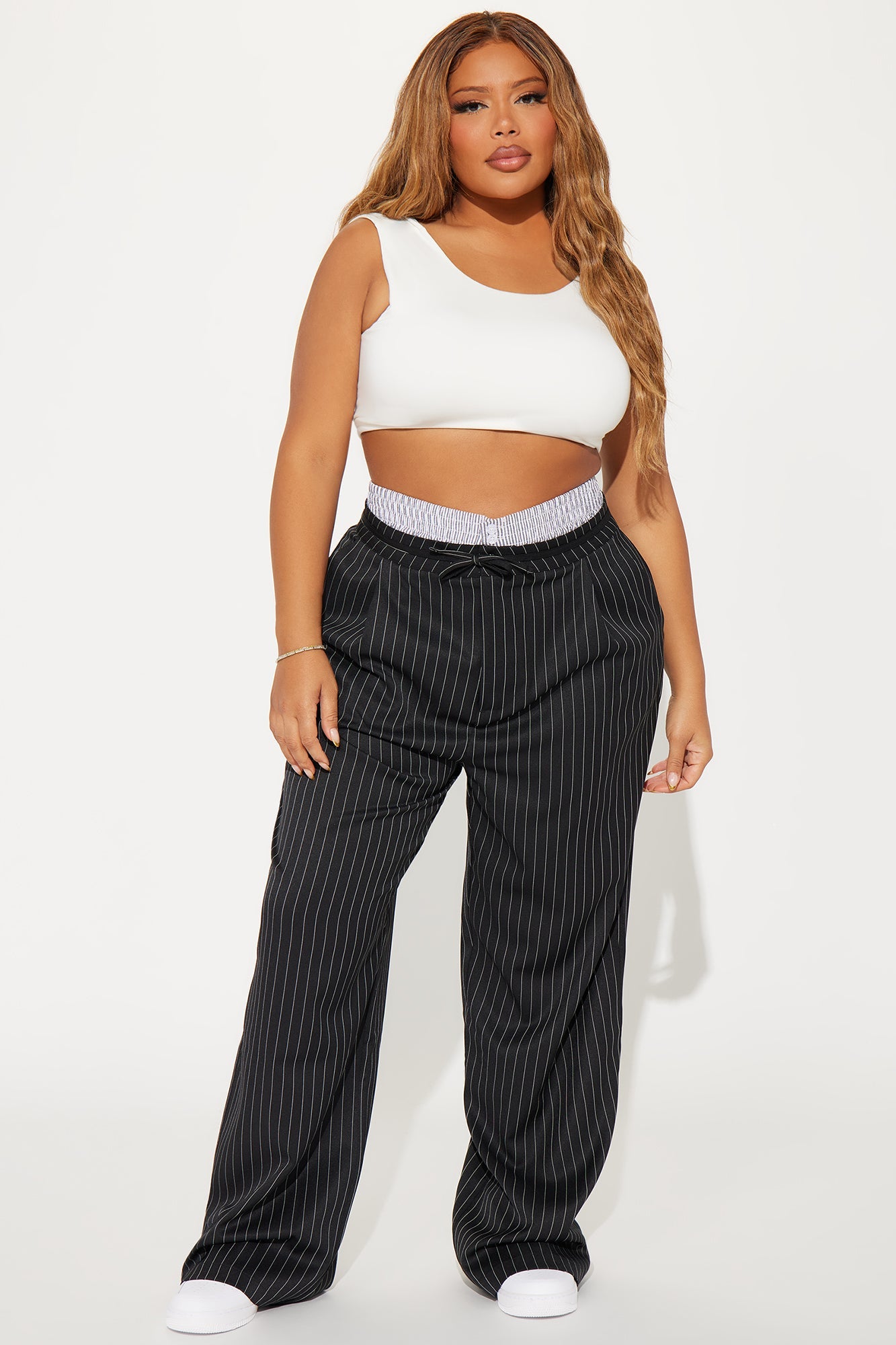 Nathalie Double Waistband Pinstripe Trouser - Black/combo