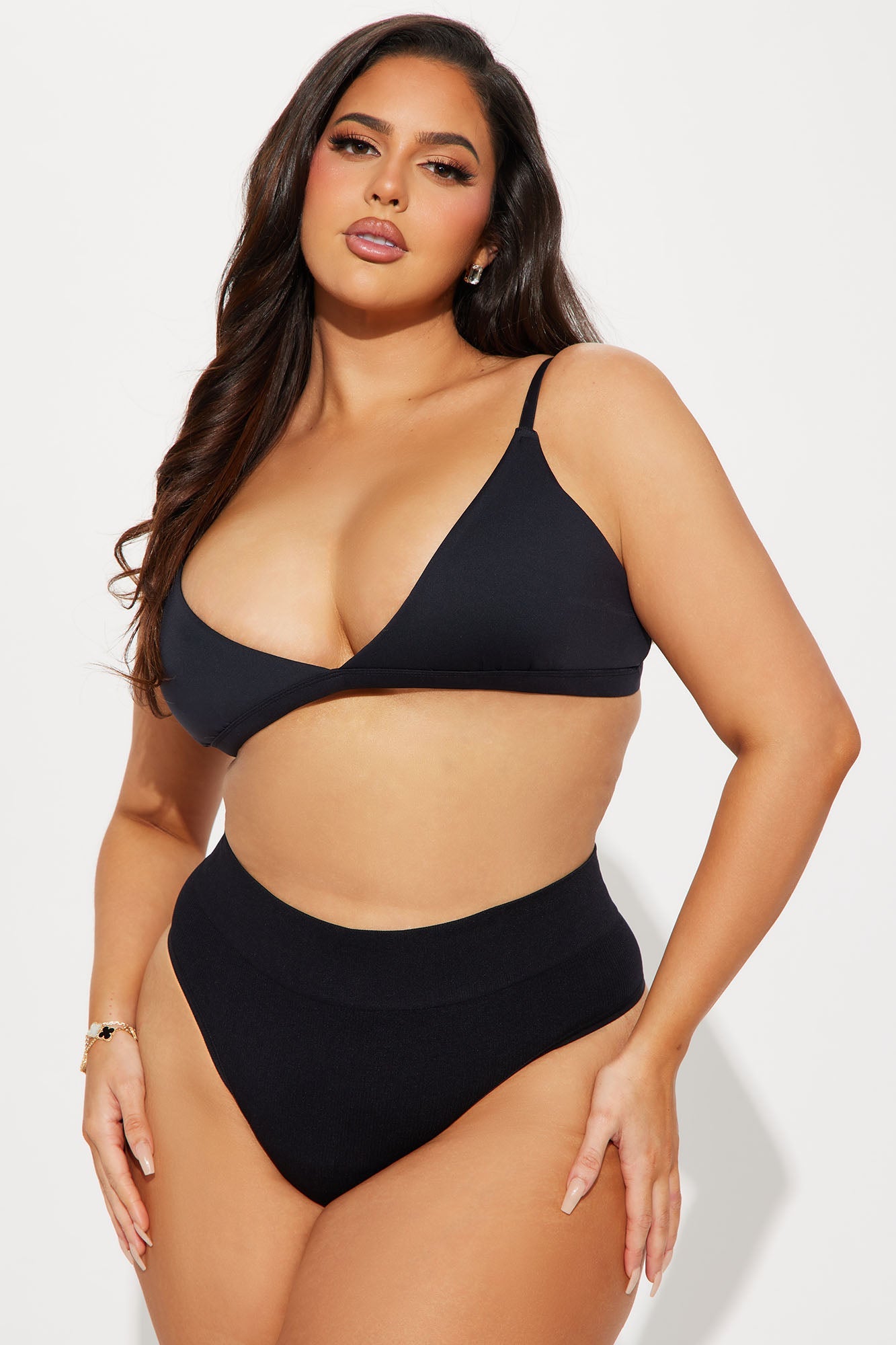 Me And You Seamless Ribbed Thong Panty - Black