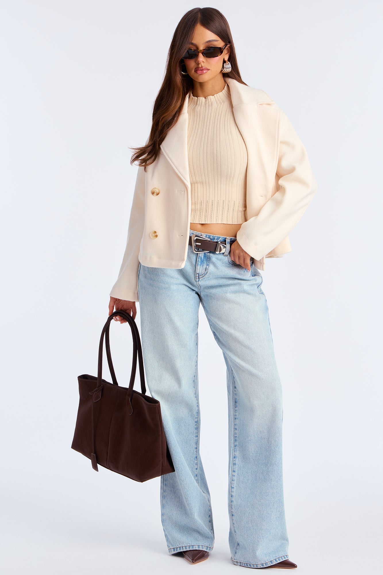 Barbara Cropped Double Breasted Coat - Cream
