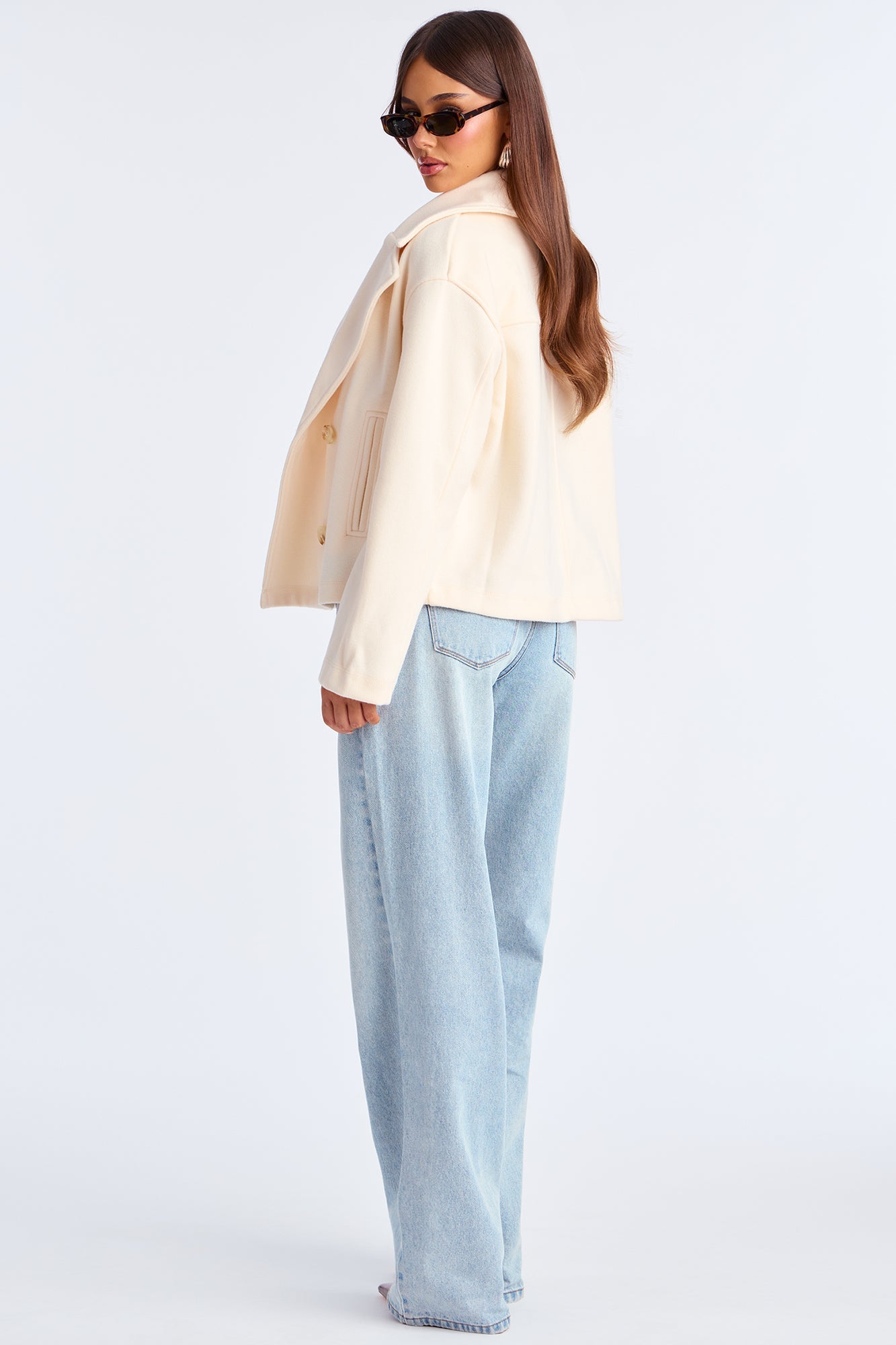 Barbara Cropped Double Breasted Coat - Cream