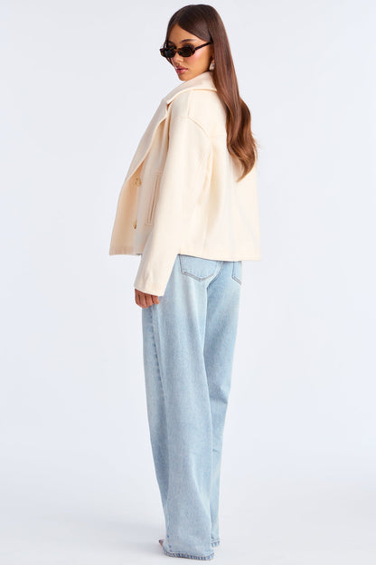 Barbara Cropped Double Breasted Coat - Cream