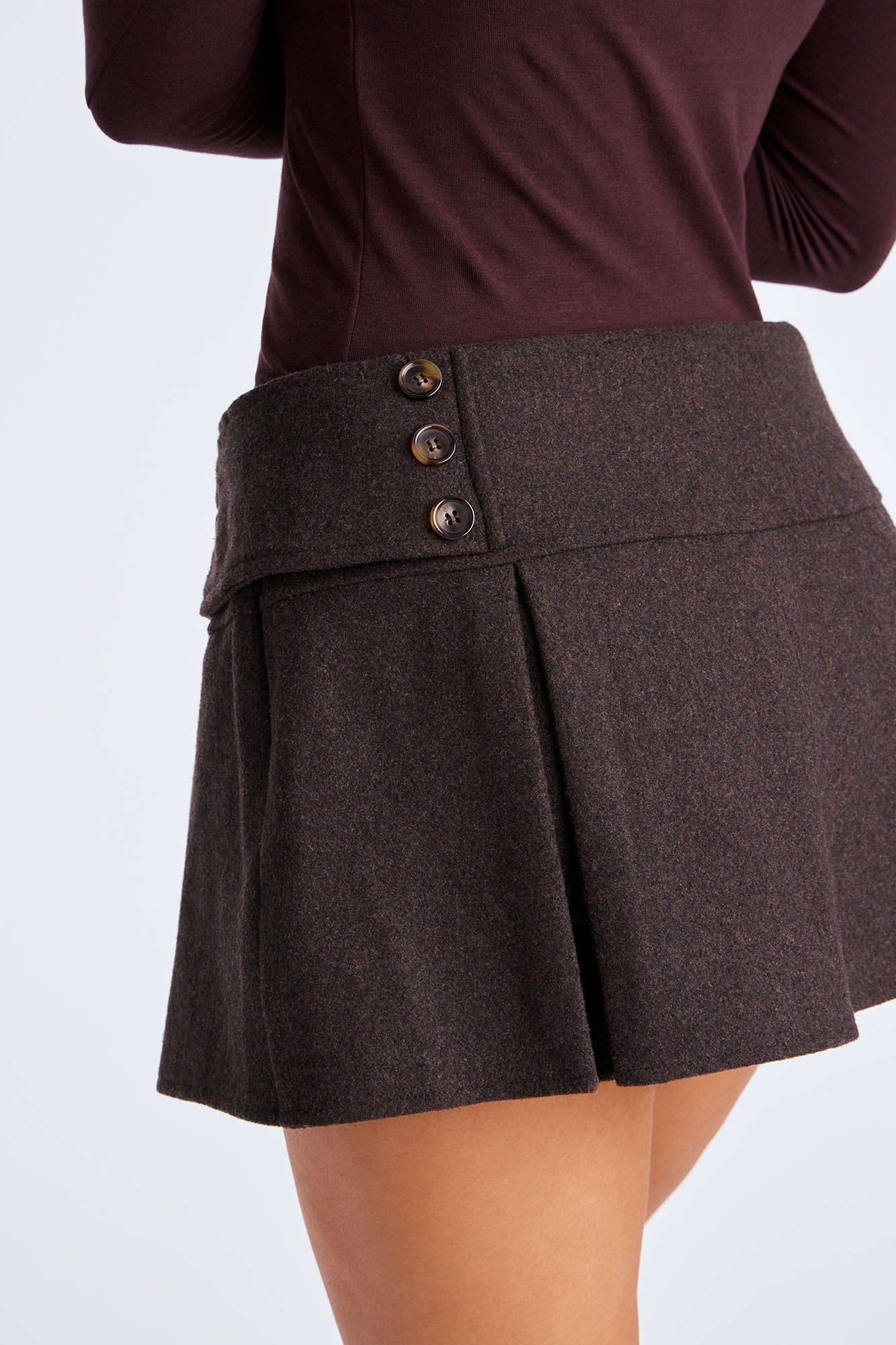 Cuddle Up Wool Pleated Micro Mini Skort - Dark Brown