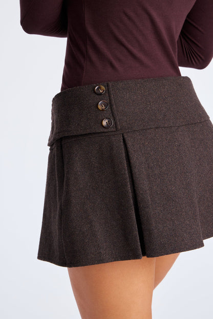 Cuddle Up Wool Pleated Micro Mini Skort - Dark Brown