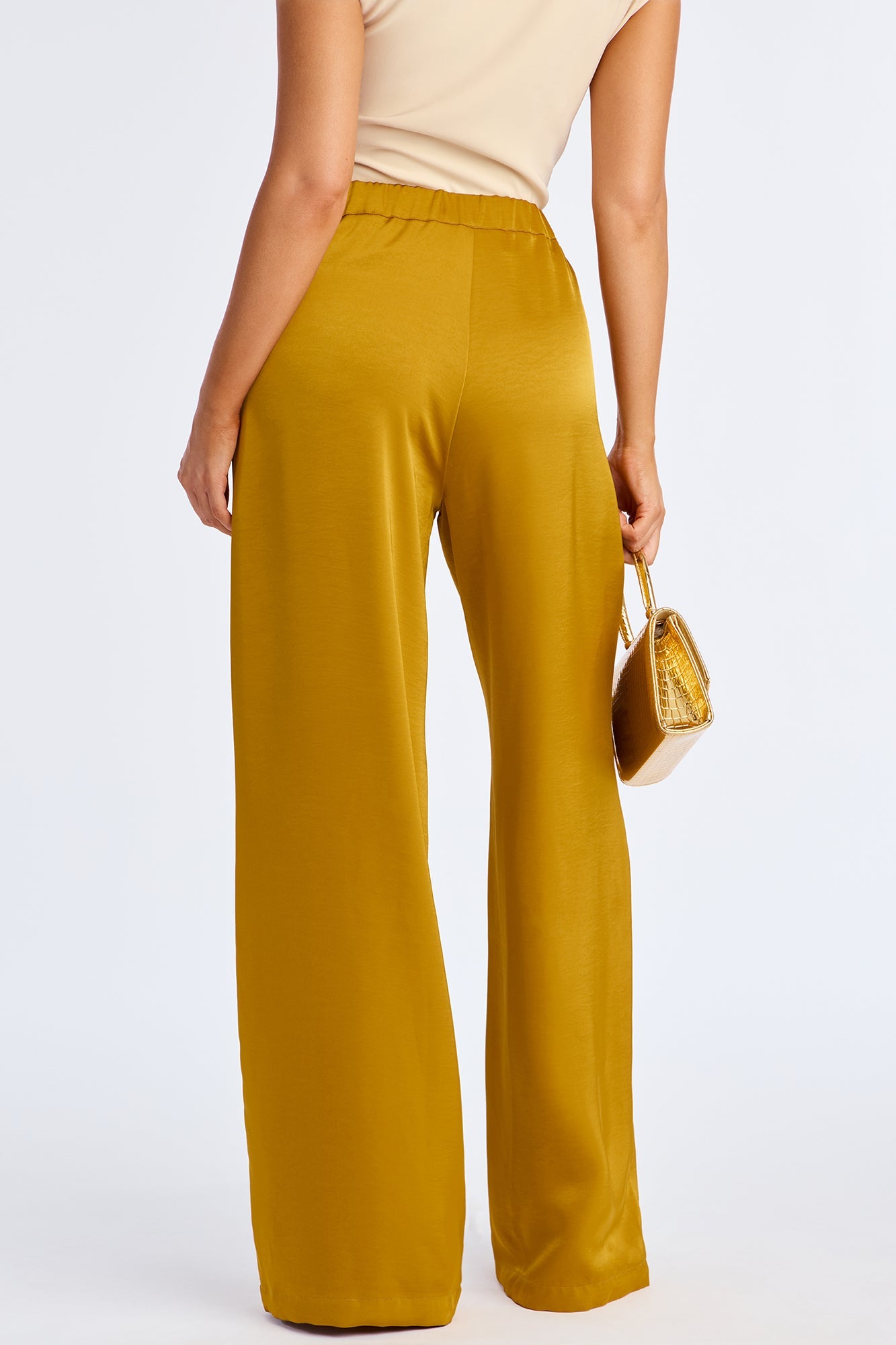 Denise Satin Wide Leg Trouser Pant - Mustard