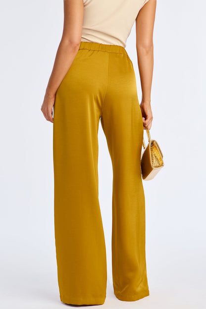 Denise Satin Wide Leg Trouser Pant - Mustard
