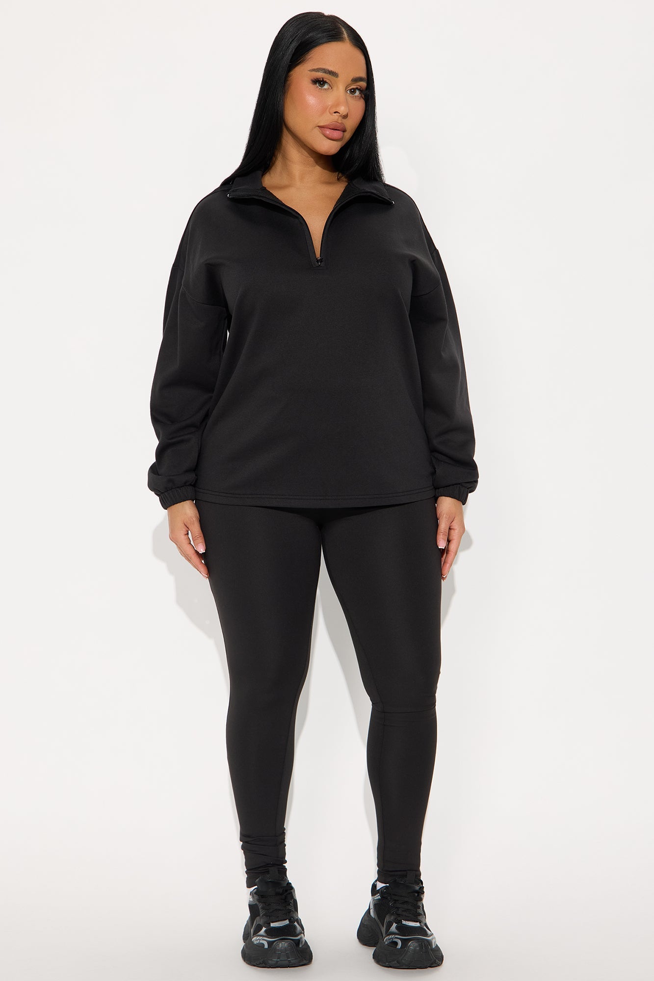 Beverly Quarter Zip Fleece Pant Set - Black
