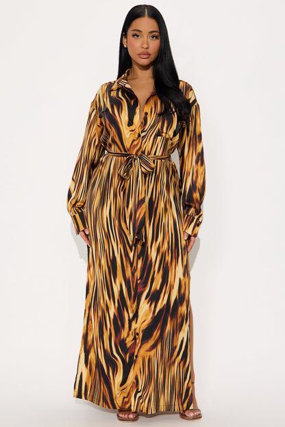 Swoon Club Satin Maxi Dress - Brown/combo