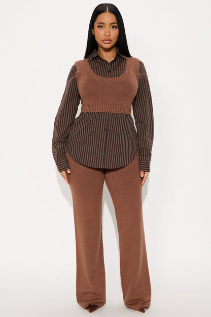 Take Notes Sweater Pant Set - Brown