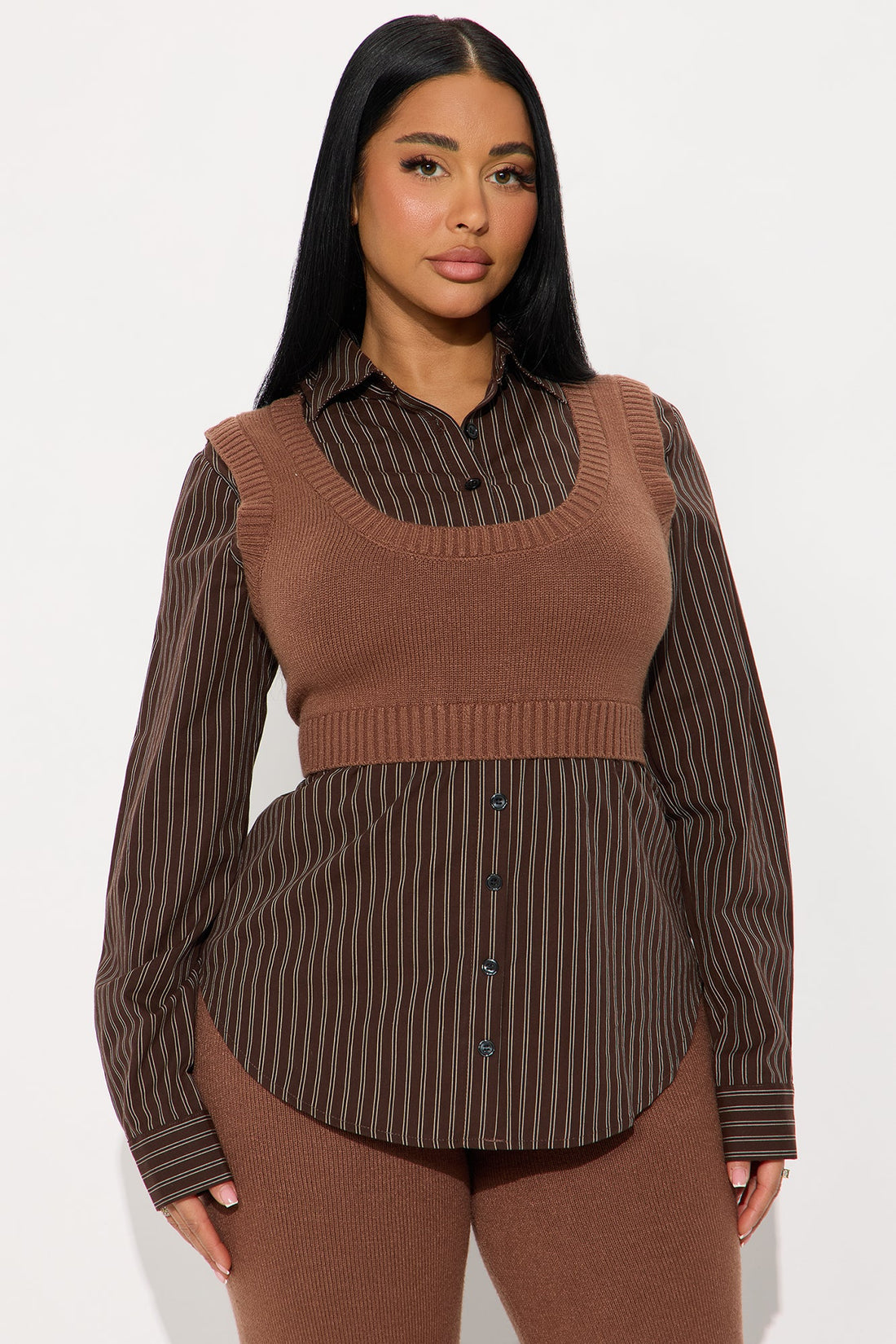 Take Notes Sweater Pant Set - Brown