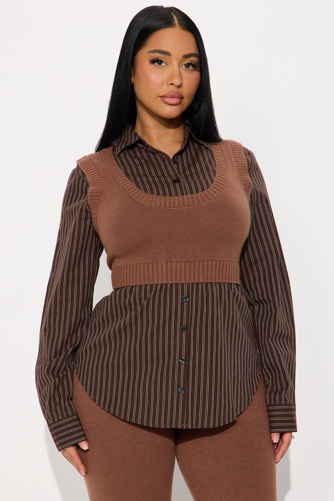 Take Notes Sweater Pant Set - Brown