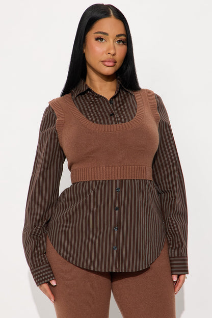 Take Notes Sweater Pant Set - Brown