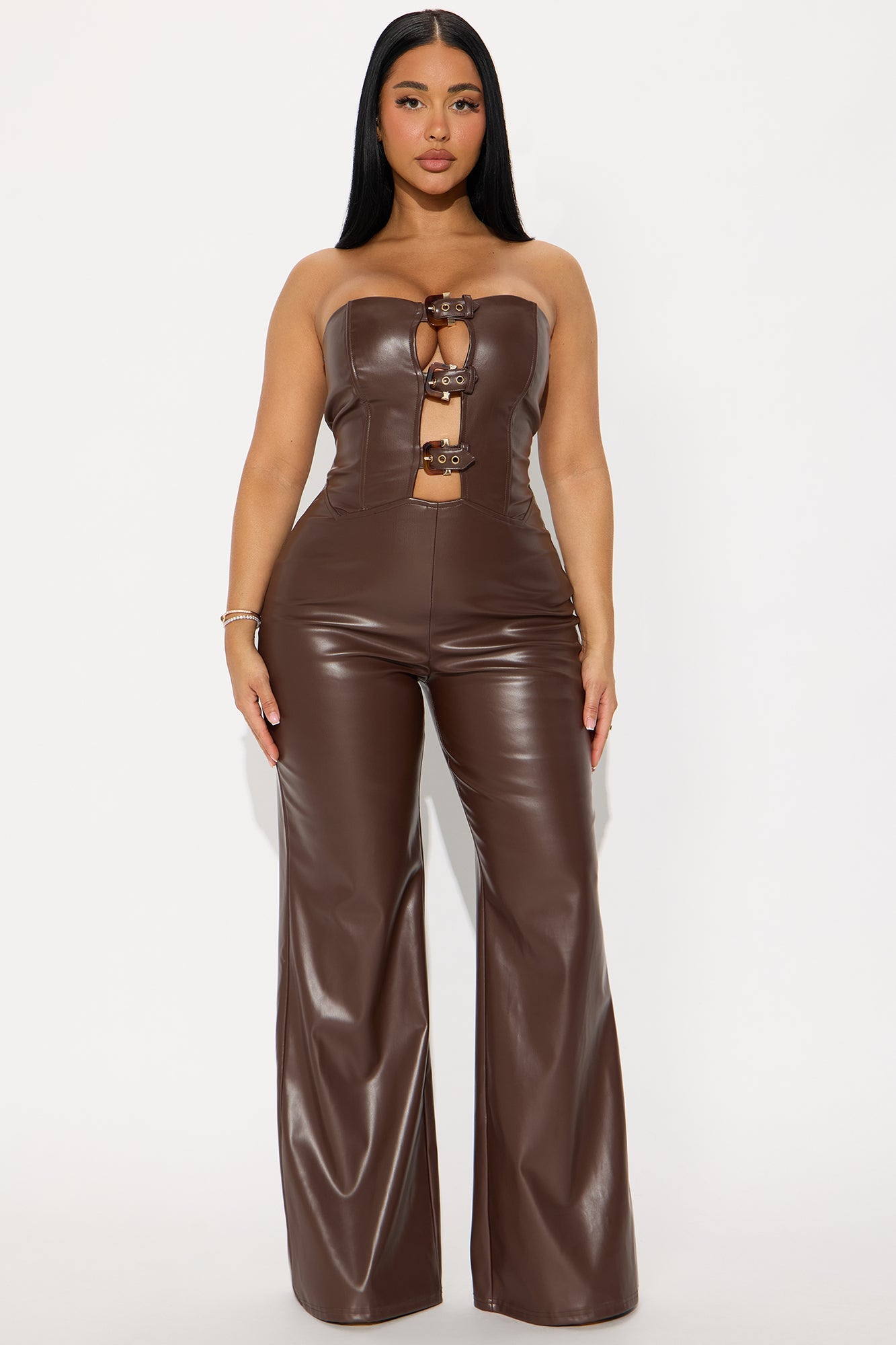 Shania Faux Leather Jumpsuit - Chocolate