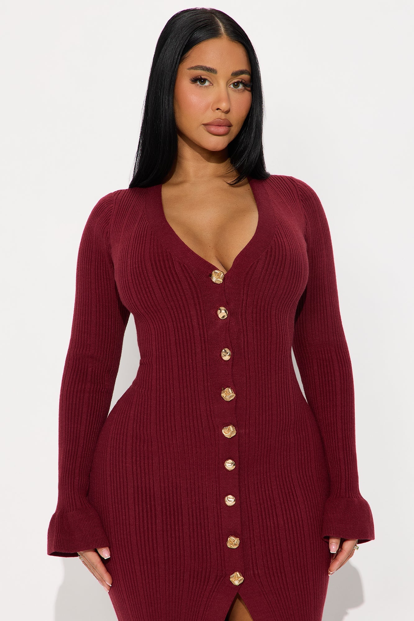 Vanilla Crush Sweater Midi Dress - Wine