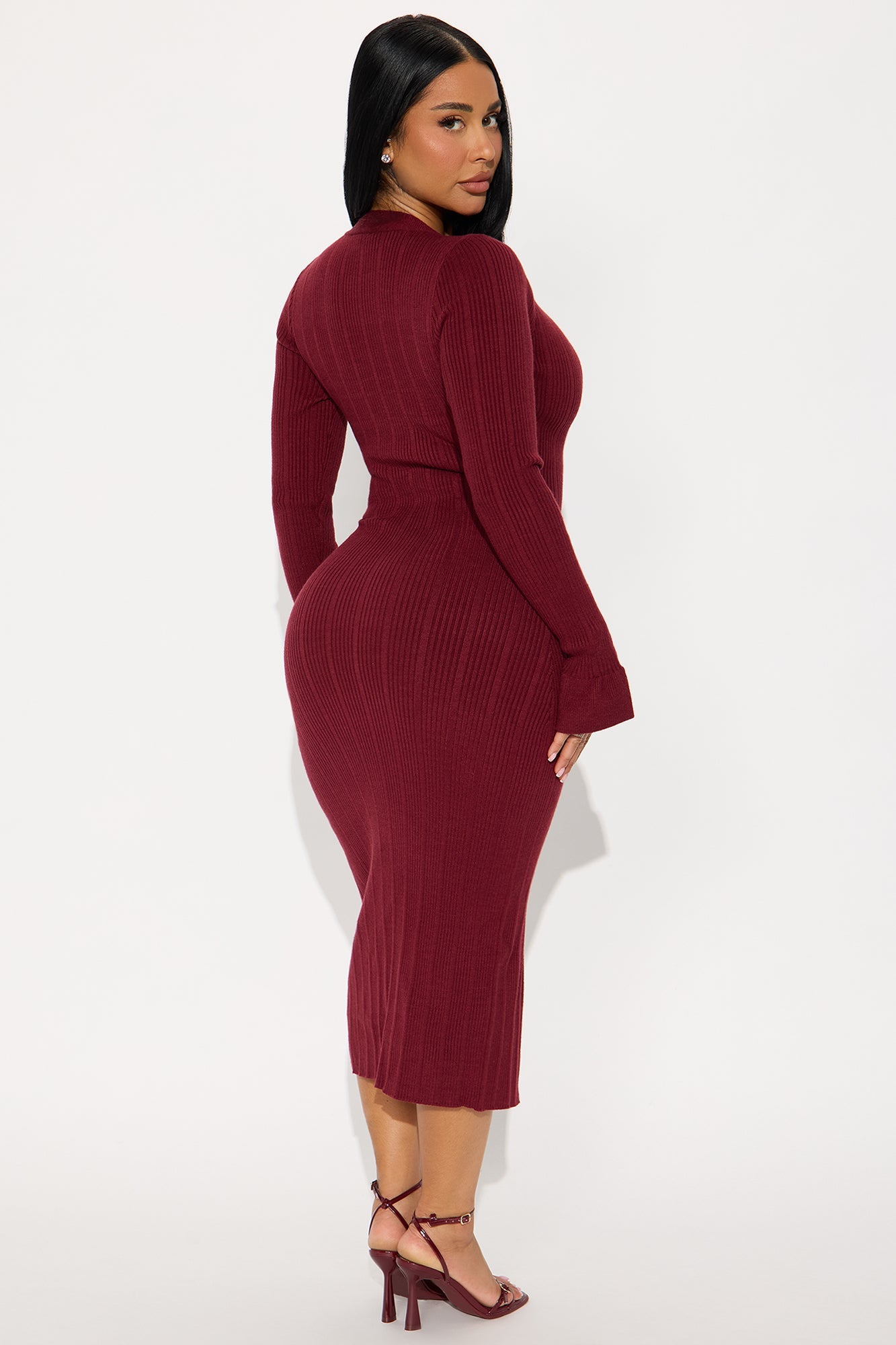Vanilla Crush Sweater Midi Dress - Wine