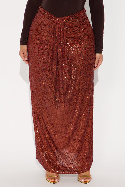 Party Time Sequin Drape Maxi Skirt - Rust