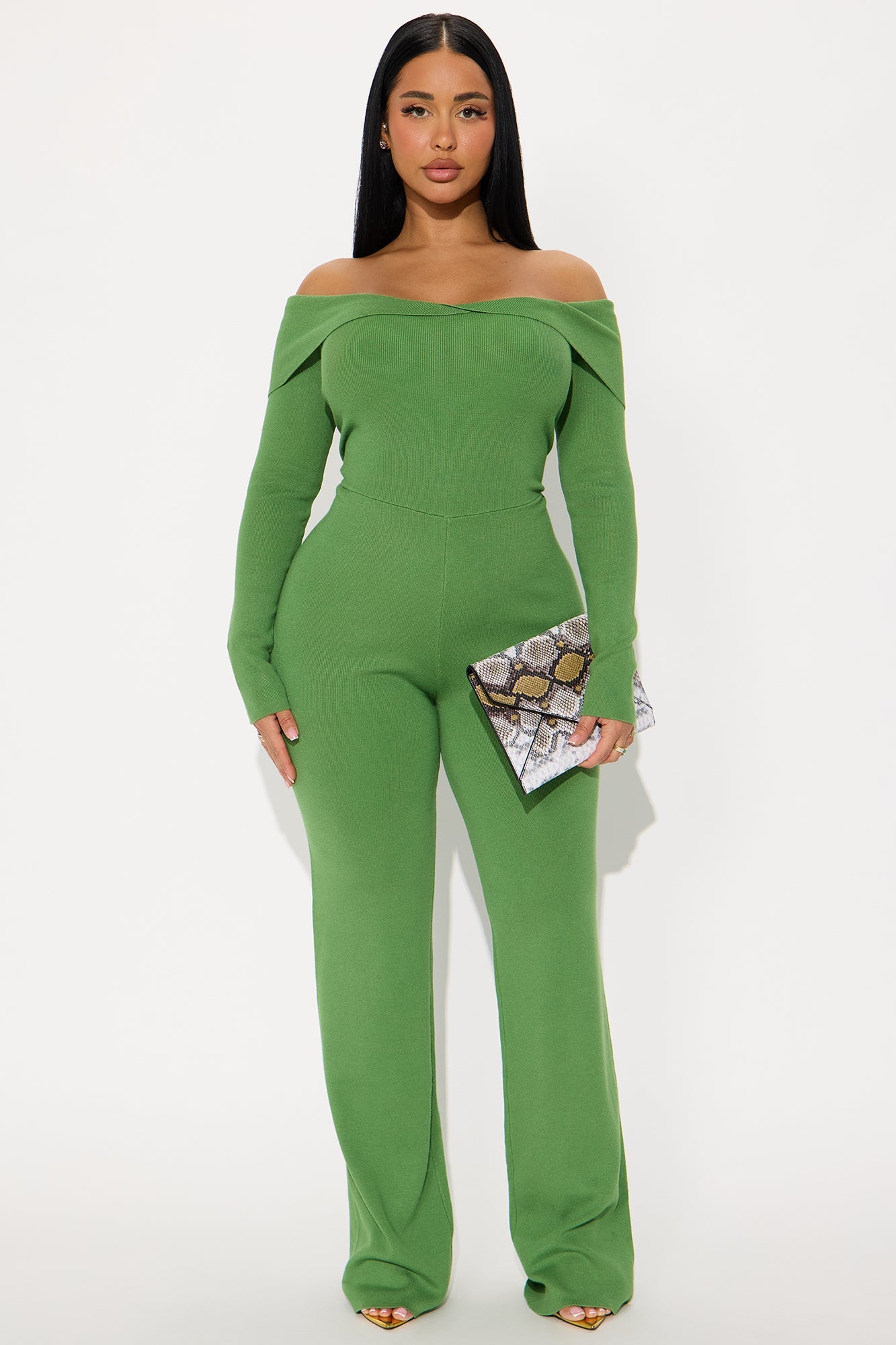 Stacey Sweater Off Shoulder Jumpsuit - Green