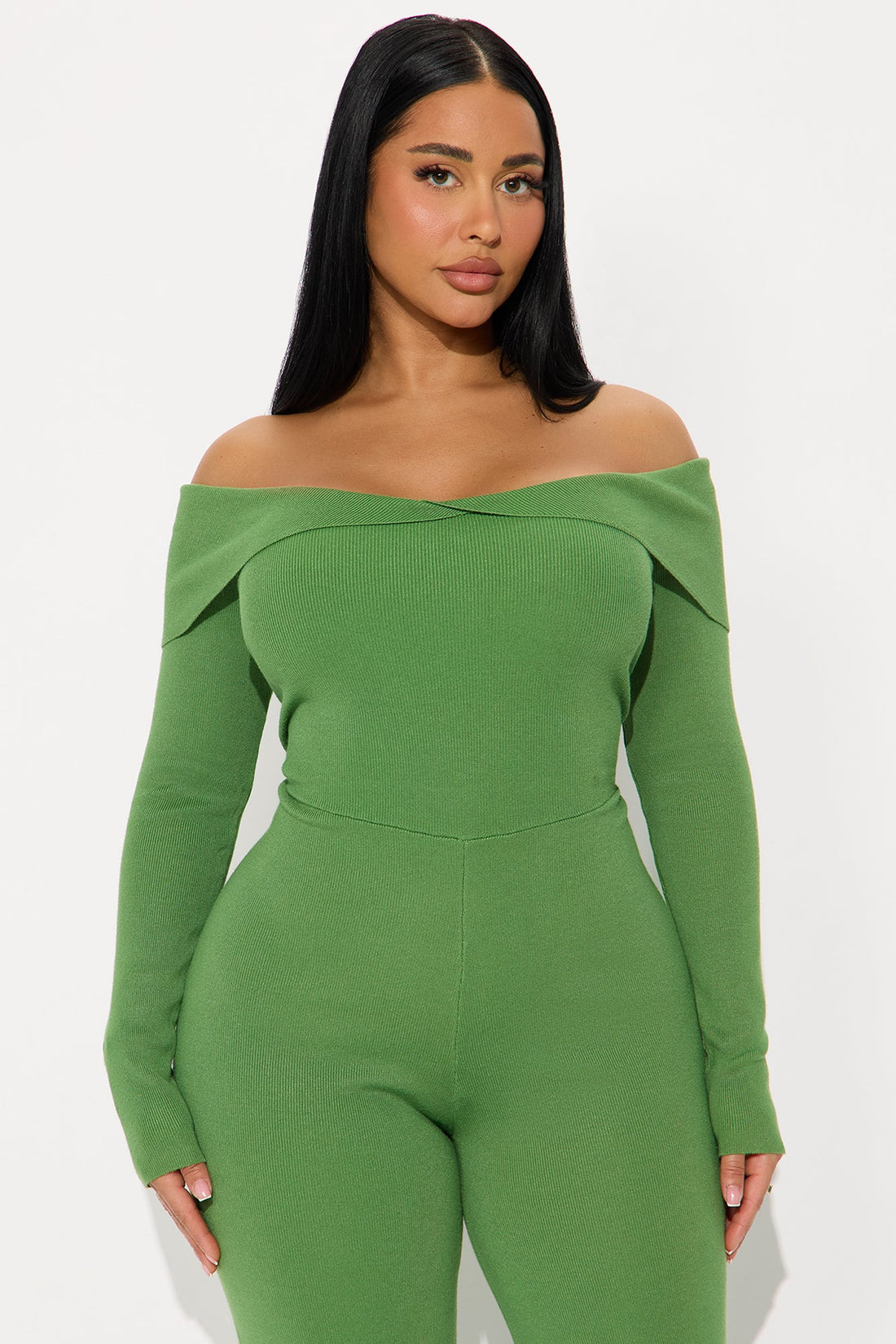 Stacey Sweater Off Shoulder Jumpsuit - Green